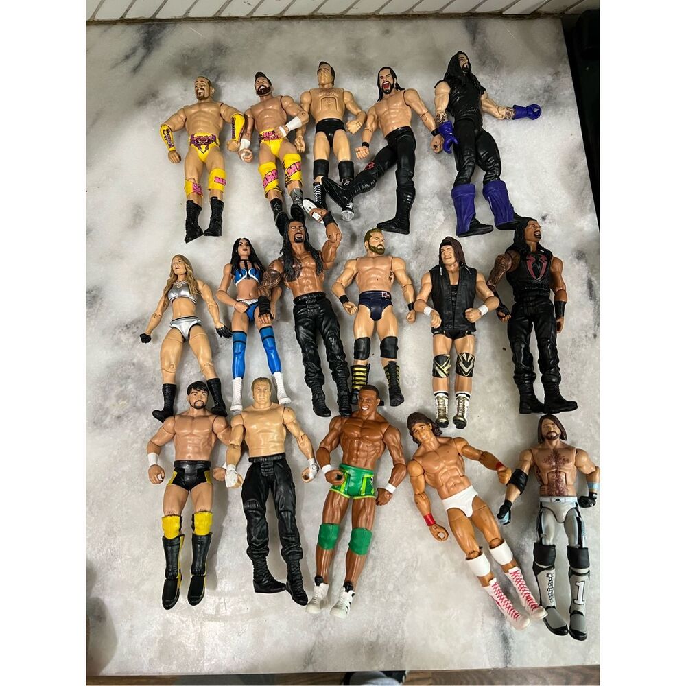 WWE Mattel Action Figures Lot – 16 Wrestlers – Elite & Basic – Roman AJ Seth